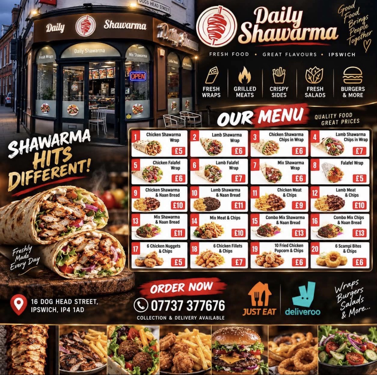 Daily Shawarma’s owner-supplied menu flyer